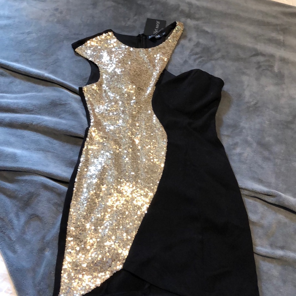Black and Gold Sequin cocktail dress